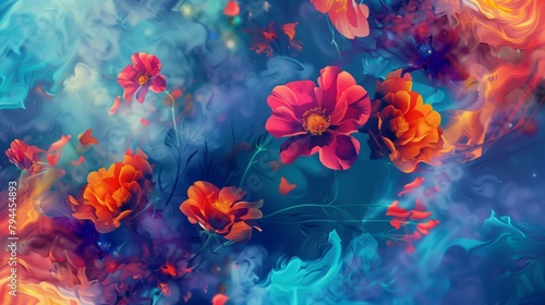 Multi colored colorful floral 4K flower design abstract art   wall art and wallpaper concept   Generative AI