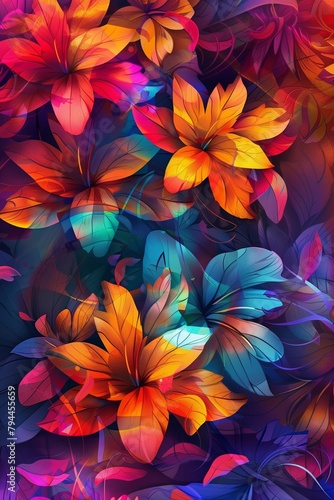 Multi colored colorful floral 4K flower design abstract art   wall art and wallpaper concept   Generative AI