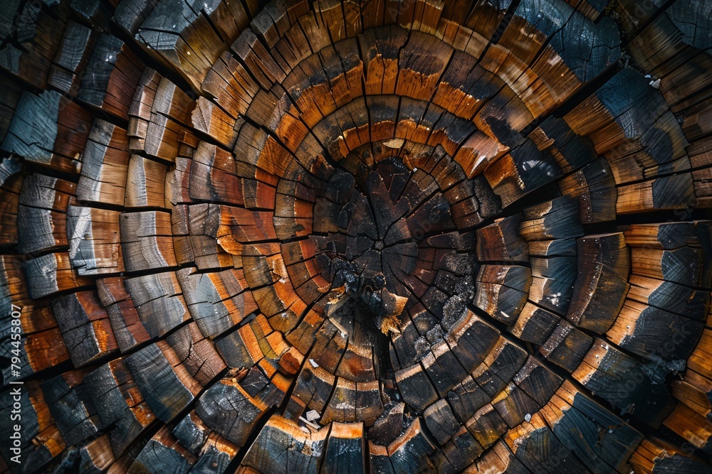 Fototapeta premium Dive into an abstract world of wood stumps, where textures and colors converge in a mesmerizing display