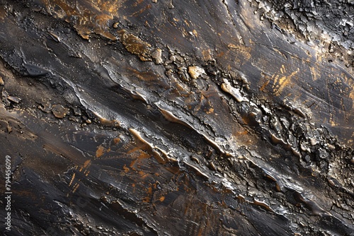 Immerse yourself in an abstract landscape of metallic elements, where gleaming surfaces meet rugged textures