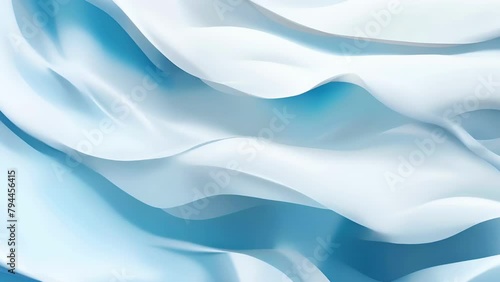 Abstract soft silk textile background with flowing floating flying blue waves. Elegant light drapery in different shapes