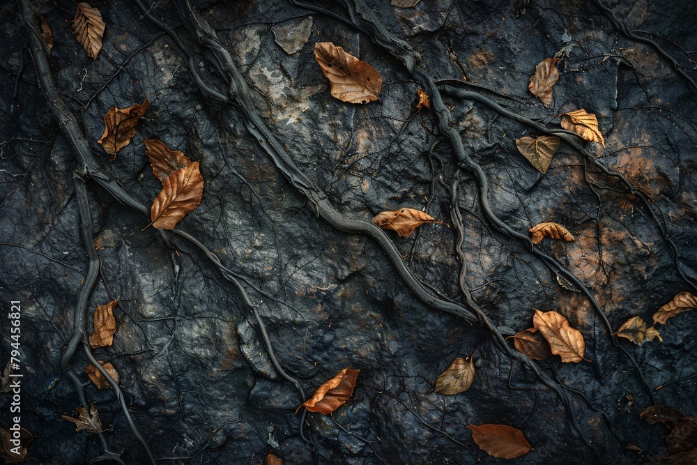 Explore the mysterious depths of an abstract forest floor, where intricate patterns intertwine in a symphony of shades