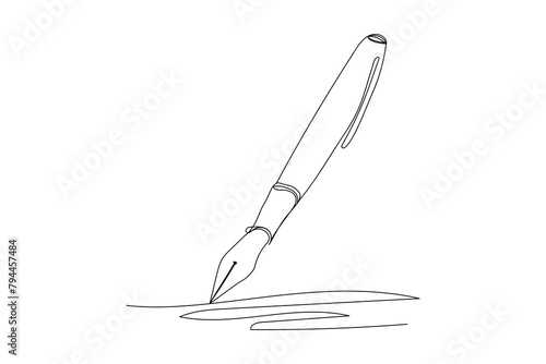 Single continuous line drawing of vintage pen. Back to school minimalist style. Education concept. Modern one line draw graphic design vector illustration