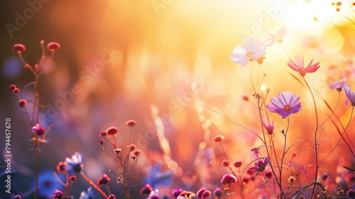 Wildflowers bathed in golden sunlight at sunset, creating dreamy and warm atmosphere © Татьяна Макарова