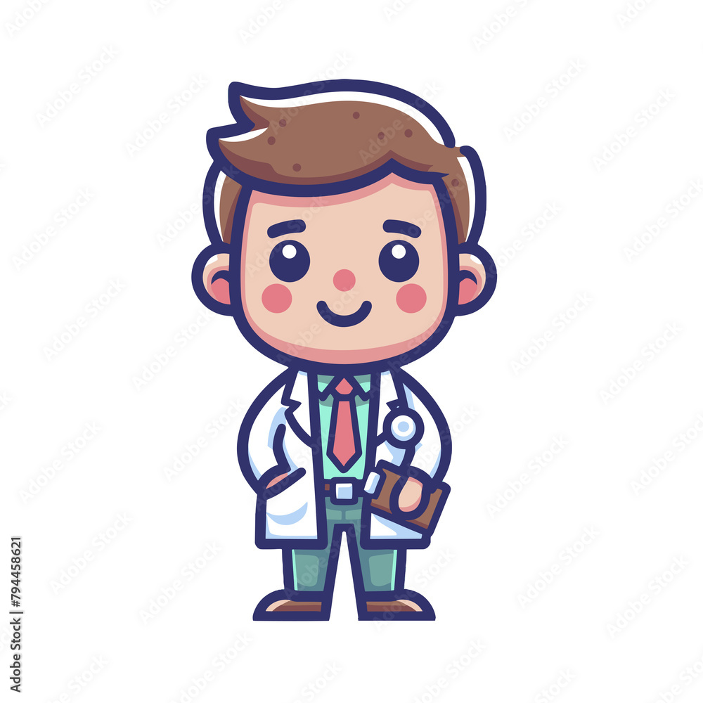 Cartoon Boy Doctor with Clipboard and Stethoscope, Young Medical Professional