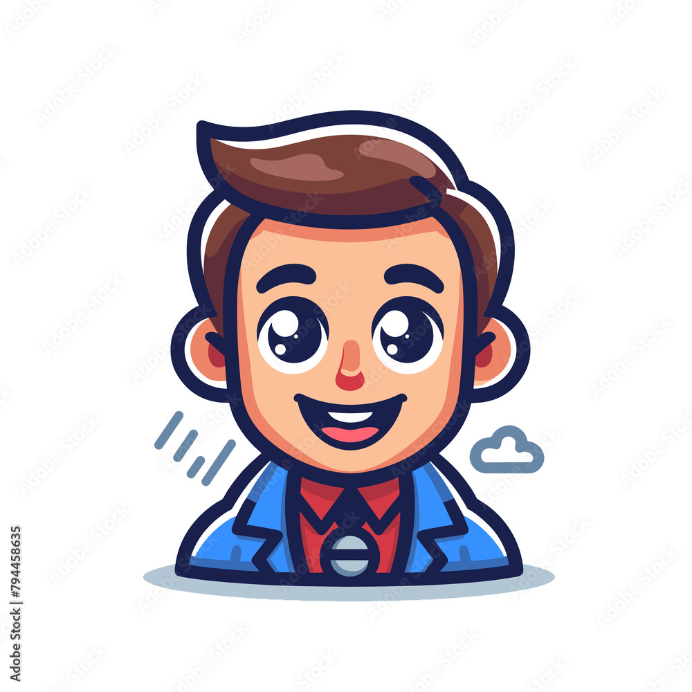 Cheerful Cartoon Meteorologist Boy in Blue Suit, Aspiring Young Professional