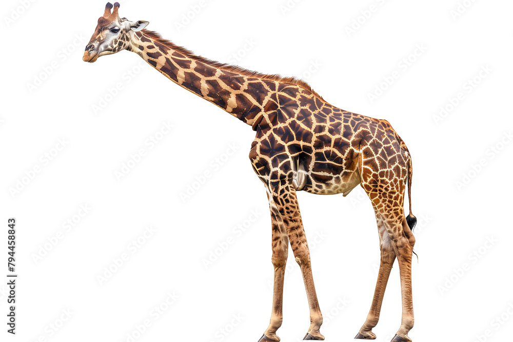 Naklejka premium Standing giraffe on a transparent background