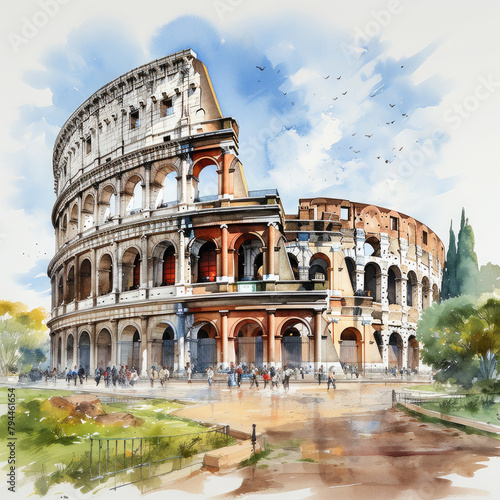Watercolor colosseum  clipart Illustration  Generative Ai