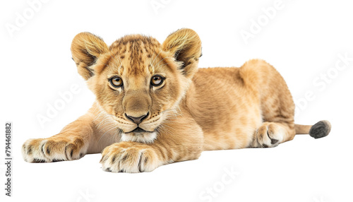 cute playful baby lion resting PNG transparent background isolated graphic resource