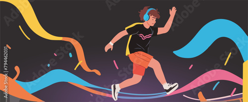 Rhythmic Jumping - Exciting EDM Waves with Enthusiastic Personnel. Flat Vector Illustration. EPS 10.