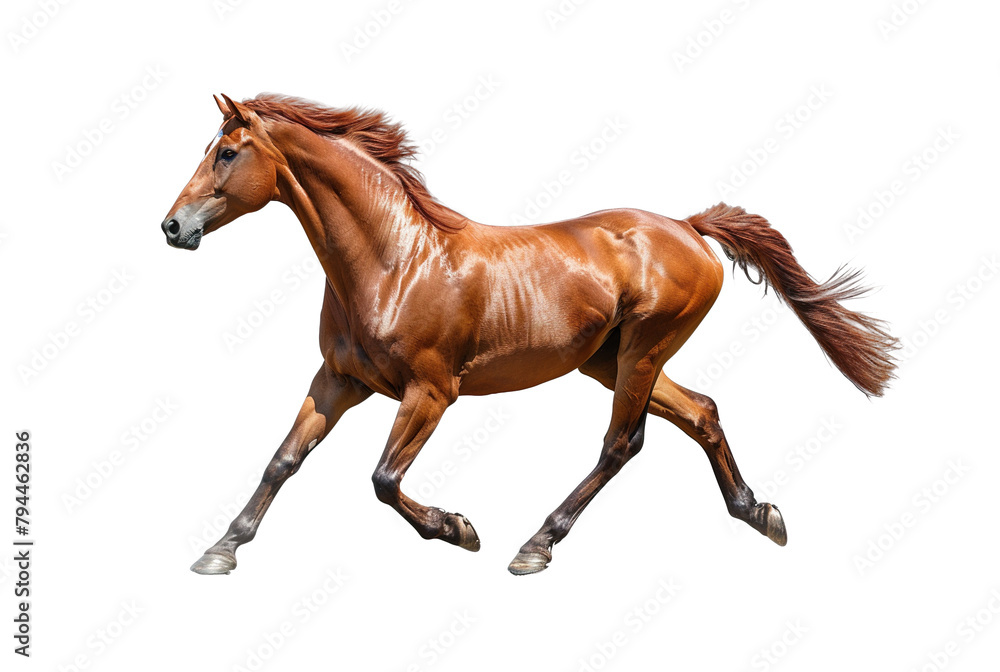 Obraz premium light brown horse stallion running profile side view PNG transparent background isolated graphic resource