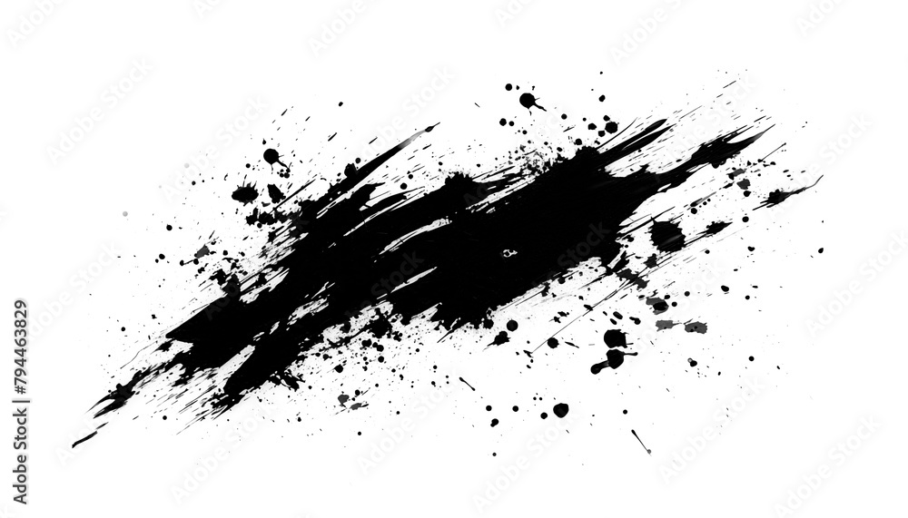 abstract black ink paint brush stroke shape splatter texture PNG transparent background isolated graphic resource. Creative organic art pattern