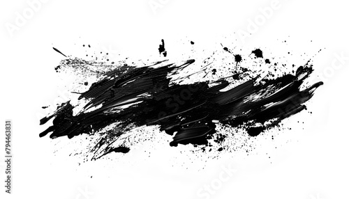 abstract black ink paint brush stroke shape splatter texture PNG transparent background isolated graphic resource. Creative organic art pattern photo