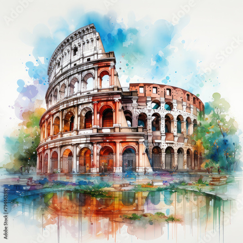 Watercolor colosseum, clipart Illustration, Generative Ai