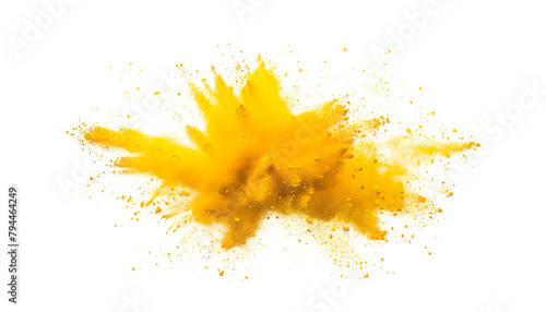 Yellow lemon gold color powder dust explosion PNG transparent background isolated graphic resource. Celebration, colorful festival, run or party element photo