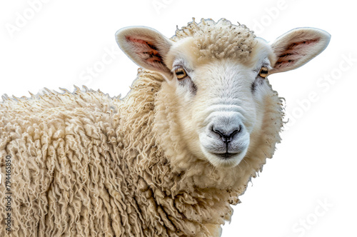 Close-Up Portrait of Sheep with Curly Wool Fleece