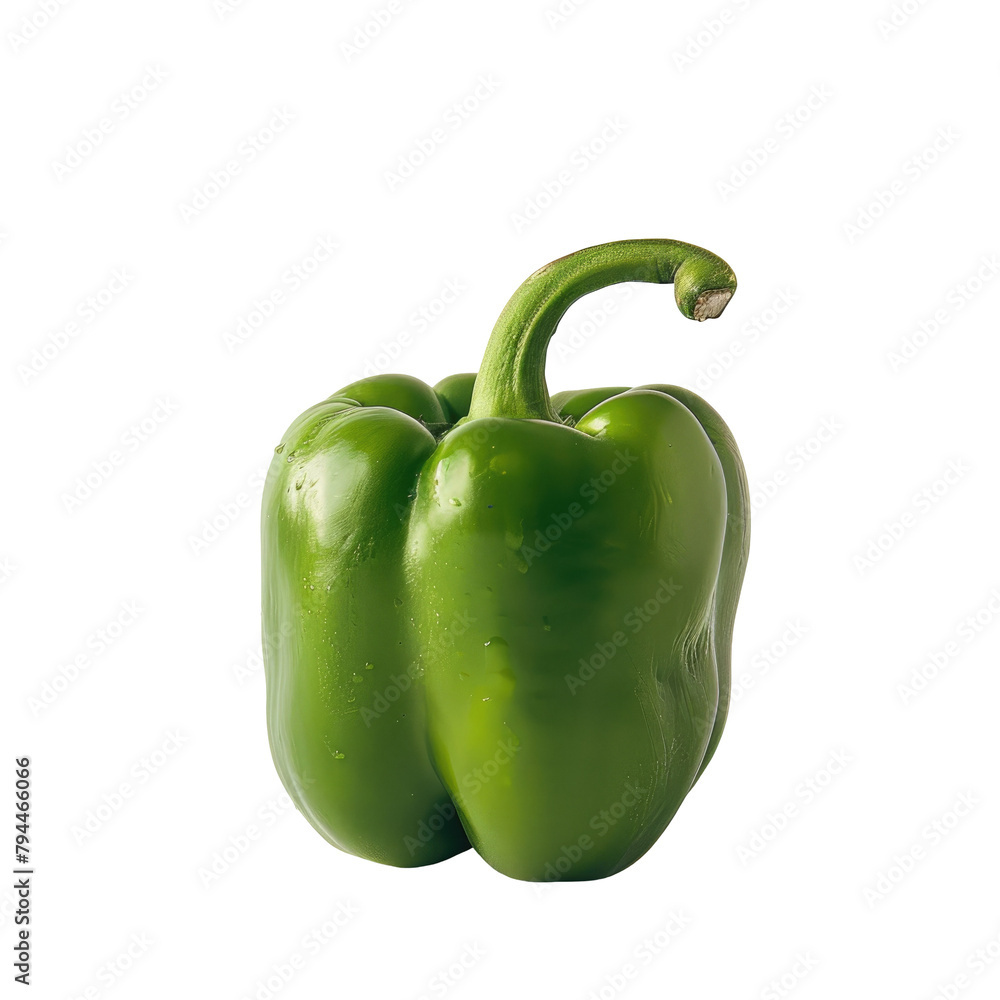 A vibrant green pepper stands out against a crisp transparent background perfectly showcased against a transparent background A vibrant green pepper stands out against a crisp transparent background perfectly showcased against a transparent background