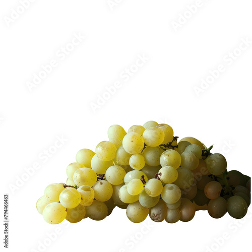 A cluster of white grapes set against a rustic wooden backdrop isolated on transparent background