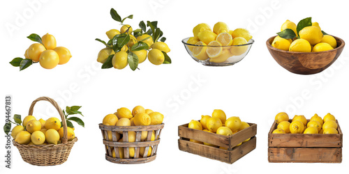 Lemon transparent collection set in png no background for decoration.