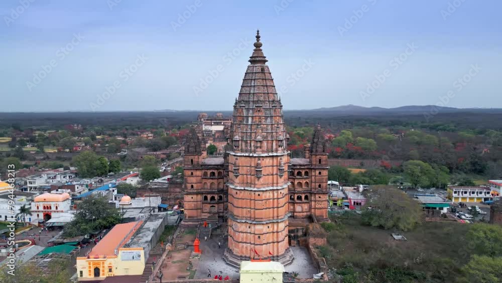 Orchha from drone, ancient Indian city of Madhya Pradesh, India from the air