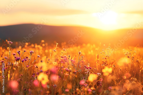 Gorgeous Tuscany countryside sunset. A delightful meadow illuminated by evening light. Traveling concept.  © Alexey