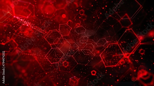 technology elegance with an abstract design in red and black, incorporating hexagons and dots, abstract background
