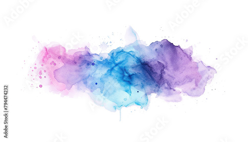 Abstract blue pink watercolor paint brush stroke flow texture PNG transparent background isolated graphic resource. Vibrant mixed navy, purple and rosy color art shape photo
