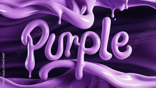 Mesmerizing and vibrant colorful liquid paint splash forming the word 'purple'  in a creative and artistic typography concept style.