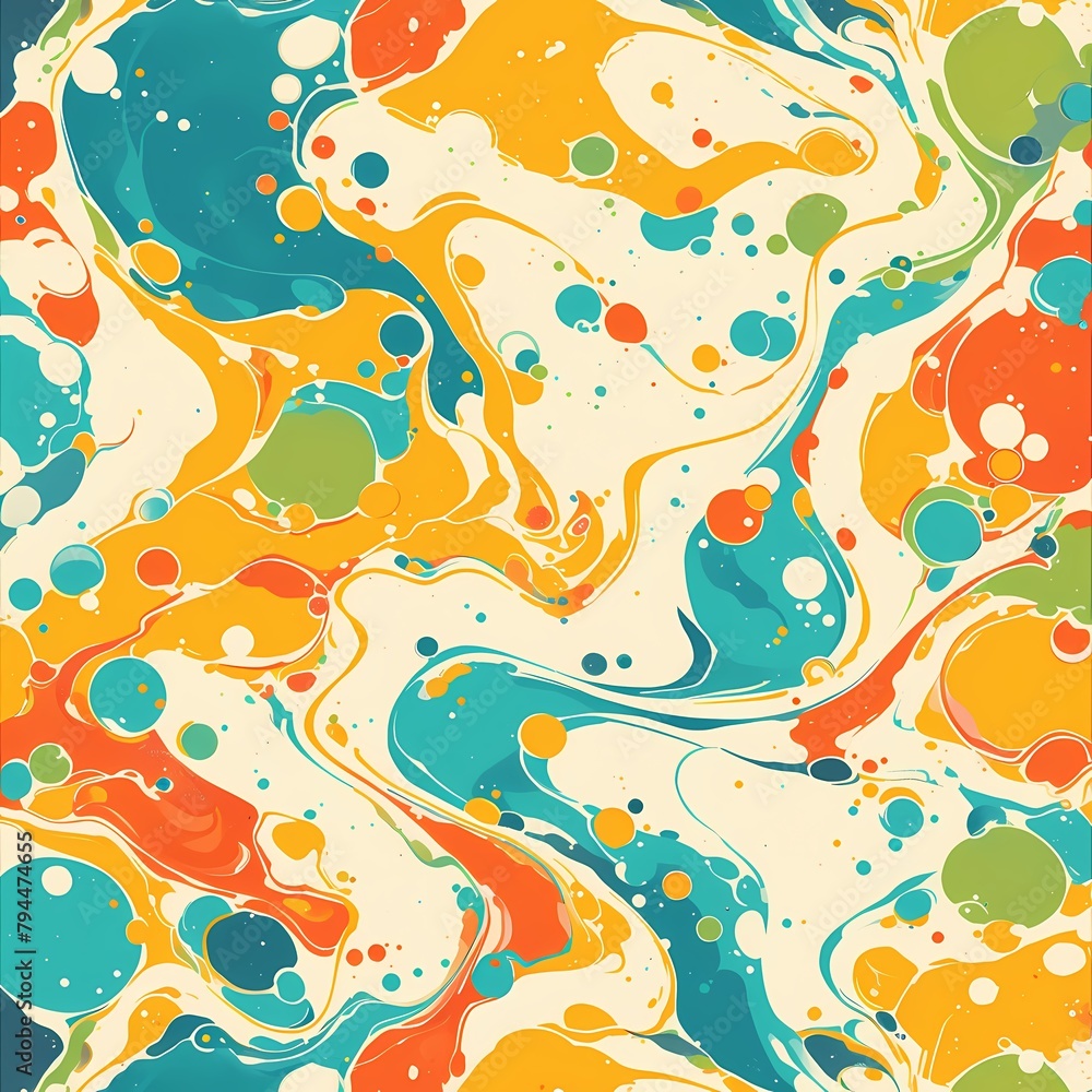 Abstract Expressionist Design with Vibrant Swirls and Bubbles for Decorative Purposes