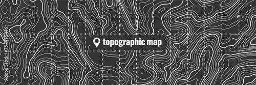 Topographic map with contour lines. Geographic terrain grid, relief height elevation. Ground path pattern. Travel and navigation, cartography design element. Vector illustration