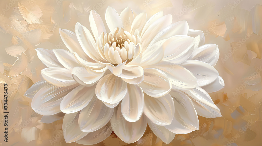 Oil painting of white flowers on beige background, soft palette knife strokes in neutral tones Oil painting of white flowers on beige background, soft palette knife strokes in neutral tones