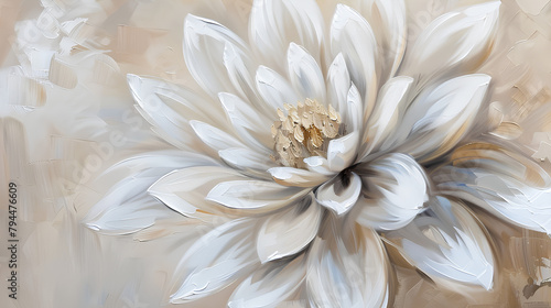 Fototapeta Naklejka Na Ścianę i Meble -  Oil painting of white flowers on beige background, soft palette knife strokes in neutral tones