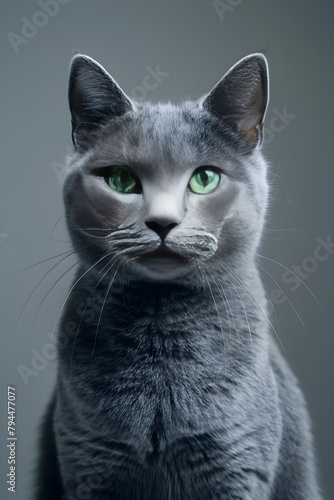 Holistic care for a Russian Blue Cat: A portrayal of adoring companionship and pet wellness © Francisco