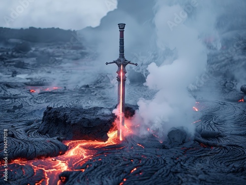 Sword in Volcanic Landscape