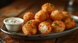 Delicious fried cheese balls with dipping sauce