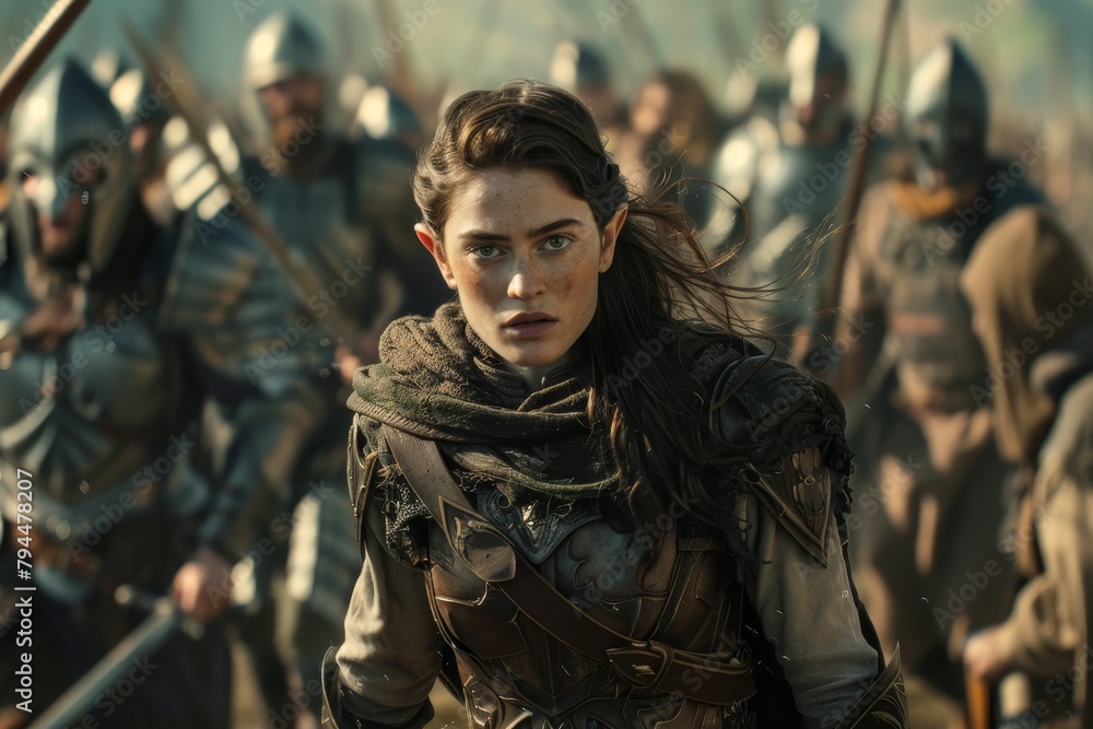 Obraz premium Fierce warrior woman leading an army