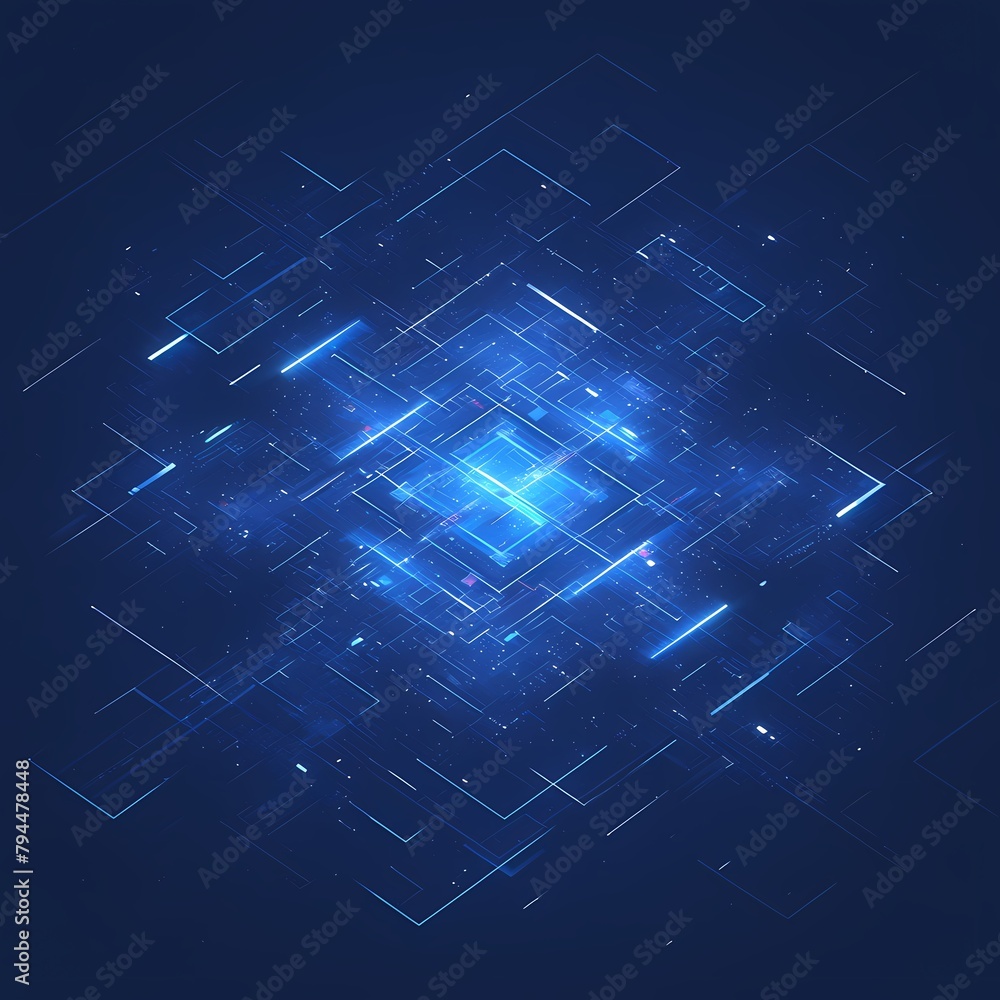 A striking and futuristic 3D digital background featuring a mesmerizing blue grid with vibrant light effects. Perfect for showcasing cutting-edge technology or promoting AI innovation.