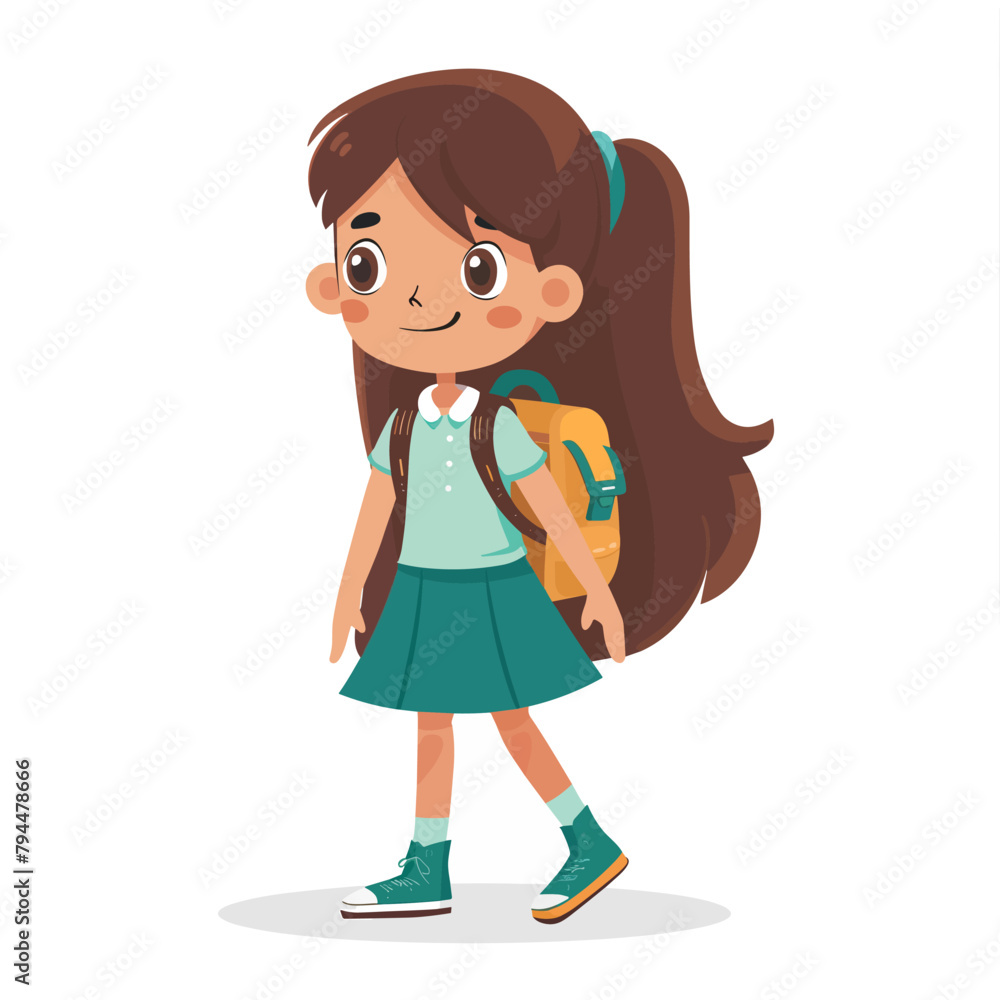 A girl wearing a green skirt goes to school A girl wearing a green skirt goes to school