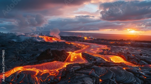 Dramatic Volcanic Landscape at Sunset