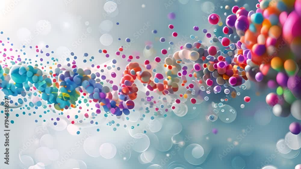 Colorful DNA Strand in 3D Illustration With Abstract Particles Colorful DNA Strand in 3D Illustration With Abstract Particles
