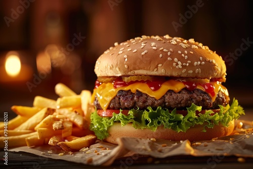 Delicious Cheeseburger with Fries