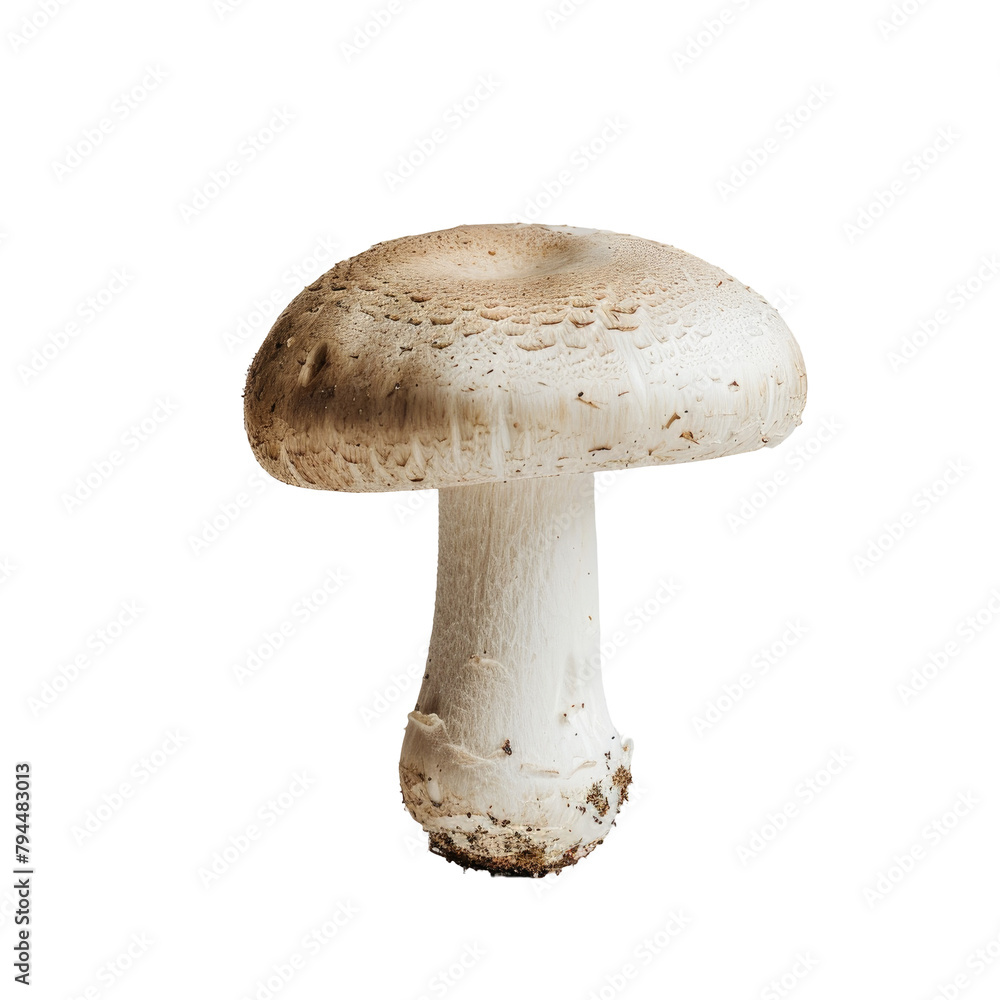 A single mushroom champignon stands out against a transparent background A single mushroom champignon stands out against a transparent background