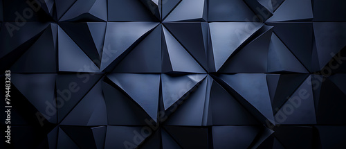 The image showcases a series of dark blue, almost black, diamond-shaped panels arranged in a geometric pattern