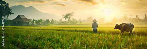Idyllic Rural Lifestyle - Cultivating Paddy Fields in the Glow of the Harvest Season