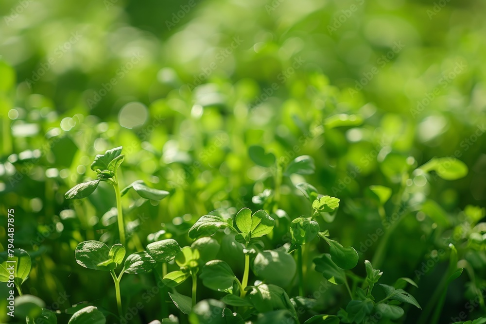 A field of green plants with a bright, sunny day A field of green plants with a bright, sunny day