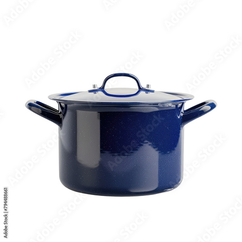 A striking dark blue saucepan stands out vividly against a transparent background complete with a convenient clipping path for easy customization