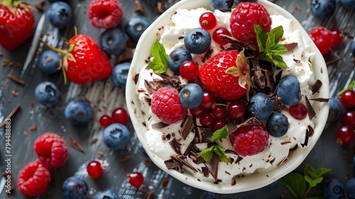  Picture a delightful whirlwind of flavors featuring creamy cottage cheese, rich hot chocolate, and ripe, colorful berries.