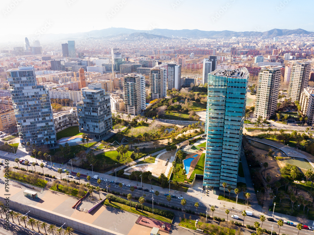 Naklejka premium Image of european city Barcelona with view of blocks of flats, Spain