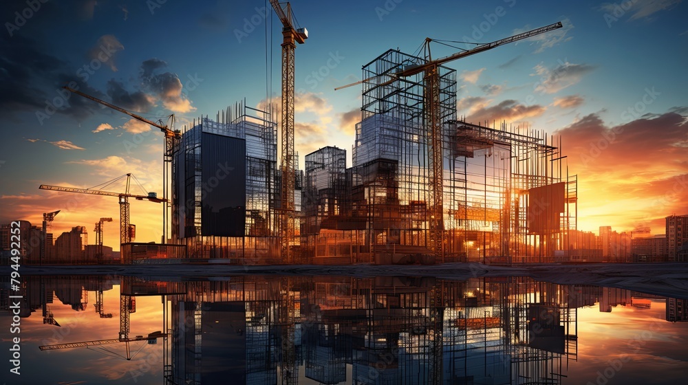 Urban Construction Site at Dawn: The Birth of Skylines Urban Construction Site at Dawn: The Birth of Skylines