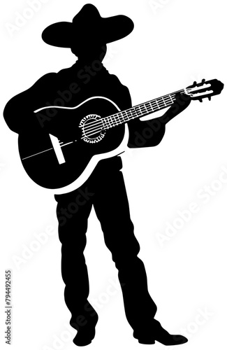 Mariachi guitar player in silhouette 
